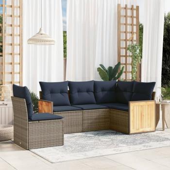 ARDEBO.de - 5-teiliges Gartensofa-Set mit Kissen, grau, Polyrattan