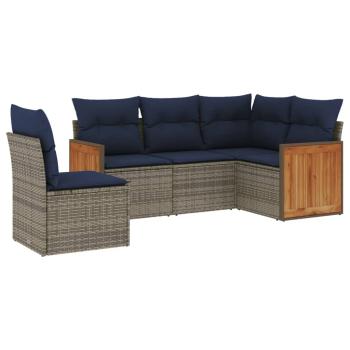 5-teiliges Gartensofa-Set mit Kissen, grau, Polyrattan