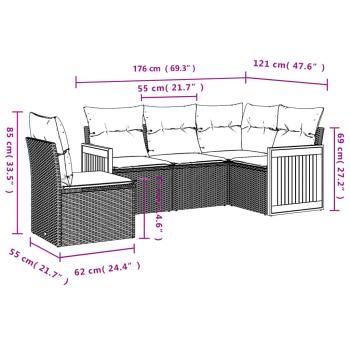 5-teiliges Gartensofa-Set mit Kissen, grau, Polyrattan