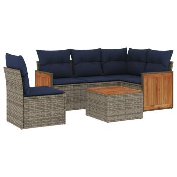 6-teiliges Gartensofa-Set mit Kissen, grau, Polyrattan