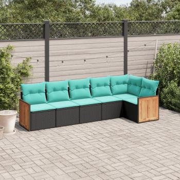 ARDEBO.de - 6-teiliges Gartensofa-Set mit Kissen, schwarzes Polyrattan