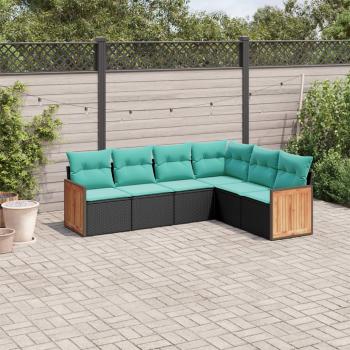 ARDEBO.de - 6-teiliges Gartensofa-Set mit Kissen, schwarzes Polyrattan