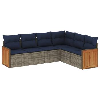 6-teiliges Gartensofa-Set mit Kissen, grau, Polyrattan