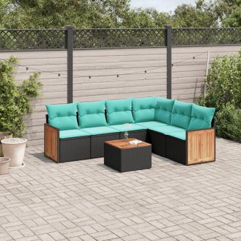 ARDEBO.de - 7-teiliges Gartensofa-Set mit Kissen, schwarzes Polyrattan