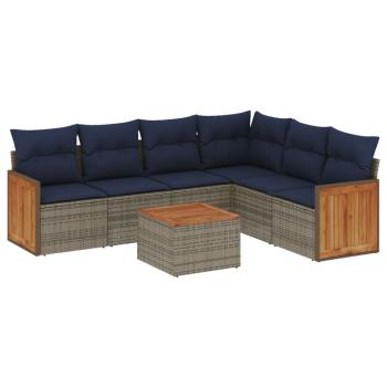 ARDEBO.de - 7-teiliges Gartensofa-Set mit Kissen, grau, Polyrattan