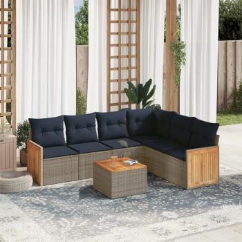 7-teiliges Gartensofa-Set mit Kissen, grau, Polyrattan