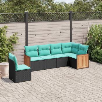 ARDEBO.de - 6-teiliges Gartensofa-Set mit Kissen, schwarzes Polyrattan