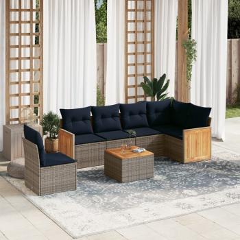 ARDEBO.de - 7-teiliges Gartensofa-Set mit Kissen, grau, Polyrattan