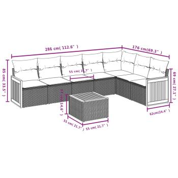 8-teiliges Gartensofa-Set mit Kissen, schwarzes Polyrattan