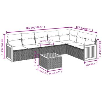 8-teiliges Gartensofa-Set mit Kissen, grau, Polyrattan