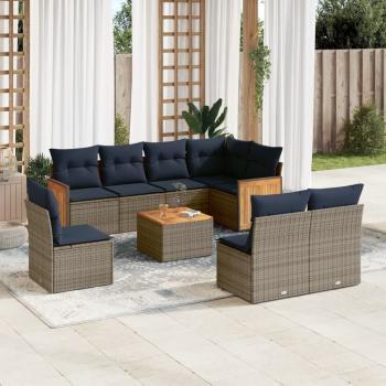 ARDEBO.de - 9-teiliges Gartensofa-Set mit Kissen, grau, Polyrattan