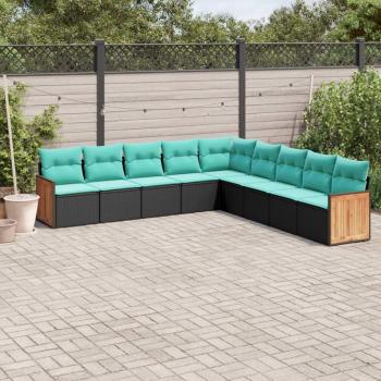 ARDEBO.de - 9-teiliges Gartensofa-Set mit Kissen, schwarzes Polyrattan