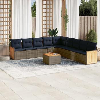 ARDEBO.de - 10-teiliges Gartensofa-Set mit Kissen, grau, Polyrattan
