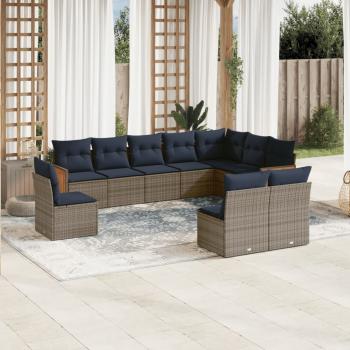 ARDEBO.de - 10-teiliges Gartensofa-Set mit Kissen, grau, Polyrattan