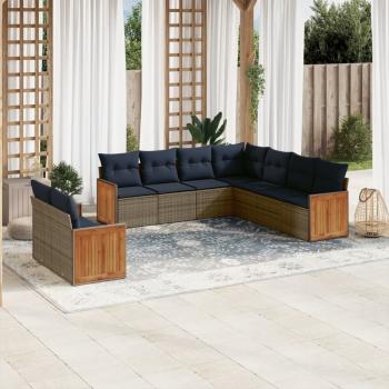 ARDEBO.de - 9-teiliges Gartensofa-Set mit Kissen, grau, Polyrattan