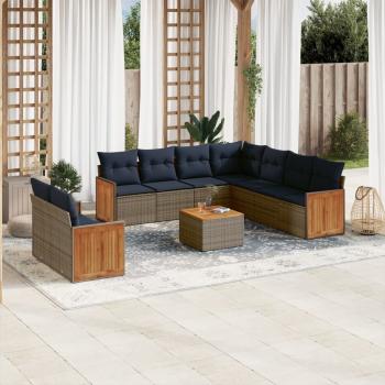 ARDEBO.de - 10-teiliges Gartensofa-Set mit Kissen, grau, Polyrattan