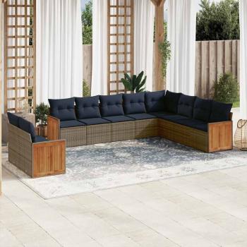 ARDEBO.de - 10-teiliges Gartensofa-Set mit Kissen, grau, Polyrattan