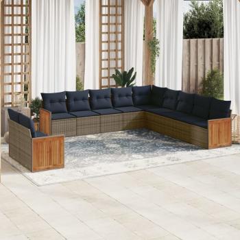 ARDEBO.de - 11-teiliges Gartensofa-Set mit Kissen, grau, Polyrattan