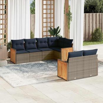 ARDEBO.de - 7-teiliges Gartensofa-Set mit Kissen, grau, Polyrattan