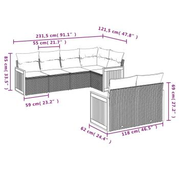 7-teiliges Gartensofa-Set mit Kissen, grau, Polyrattan