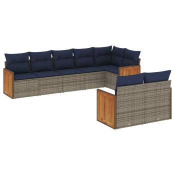 8-teiliges Gartensofa-Set mit Kissen, grau, Polyrattan