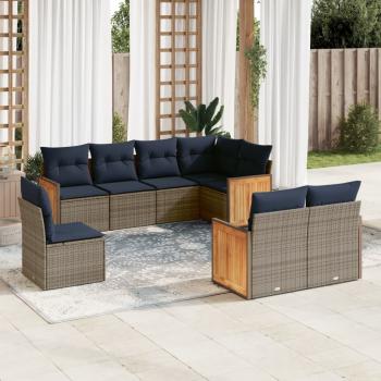 ARDEBO.de - 8-teiliges Gartensofa-Set mit Kissen, grau, Polyrattan
