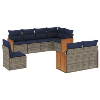 8-teiliges Gartensofa-Set mit Kissen, grau, Polyrattan