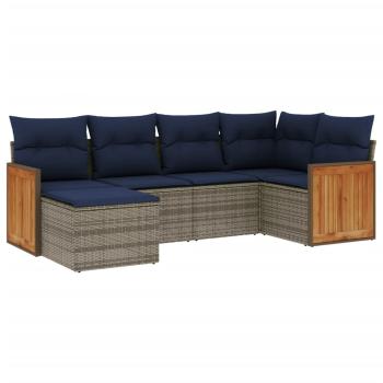6-teiliges Gartensofa-Set mit Kissen, grau, Polyrattan