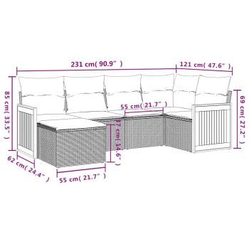 6-teiliges Gartensofa-Set mit Kissen, grau, Polyrattan