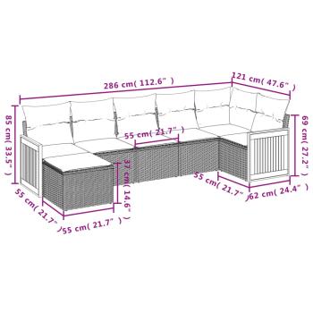 7-teiliges Gartensofa-Set mit Kissen, schwarzes Polyrattan