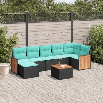 ARDEBO.de - 8-teiliges Gartensofa-Set mit Kissen, schwarzes Polyrattan