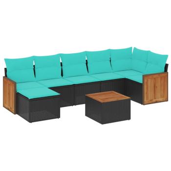 8-teiliges Gartensofa-Set mit Kissen, schwarzes Polyrattan