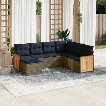 ARDEBO.de - 7-teiliges Gartensofa-Set mit Kissen, grau, Polyrattan