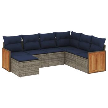 7-teiliges Gartensofa-Set mit Kissen, grau, Polyrattan