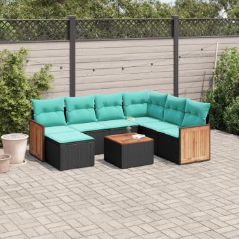 ARDEBO.de - 8-teiliges Gartensofa-Set mit Kissen, schwarzes Polyrattan