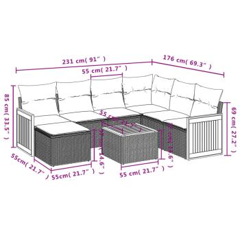 8-teiliges Gartensofa-Set mit Kissen, schwarzes Polyrattan