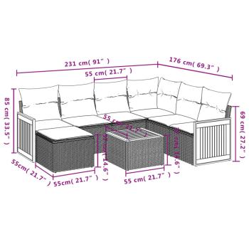 8-teiliges Gartensofa-Set mit Kissen, grau, Polyrattan