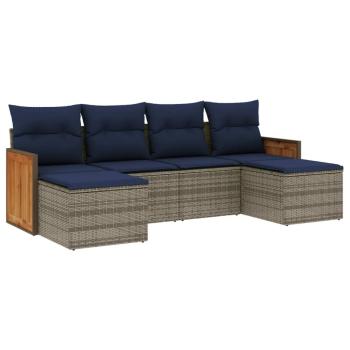 6-teiliges Gartensofa-Set mit Kissen, grau, Polyrattan