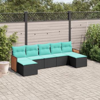 ARDEBO.de - 7-teiliges Gartensofa-Set mit Kissen, schwarzes Polyrattan