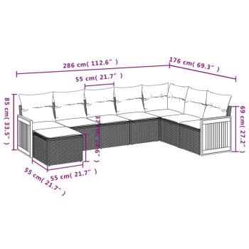 8-teiliges Gartensofa-Set mit Kissen, grau, Polyrattan