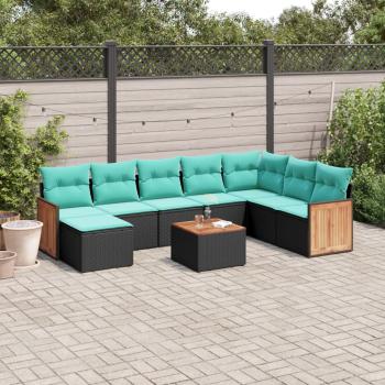 ARDEBO.de - 9-teiliges Gartensofa-Set mit Kissen, schwarzes Polyrattan