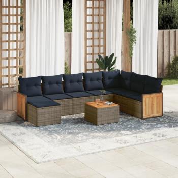 ARDEBO.de - 9-teiliges Gartensofa-Set mit Kissen, grau, Polyrattan