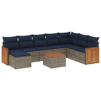 9-teiliges Gartensofa-Set mit Kissen, grau, Polyrattan
