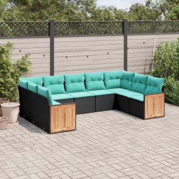 ARDEBO.de - 9-teiliges Gartensofa-Set mit Kissen, schwarzes Polyrattan