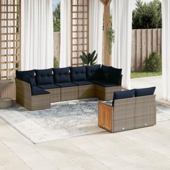 ARDEBO.de - 9-teiliges Gartensofa-Set mit Kissen, grau, Polyrattan