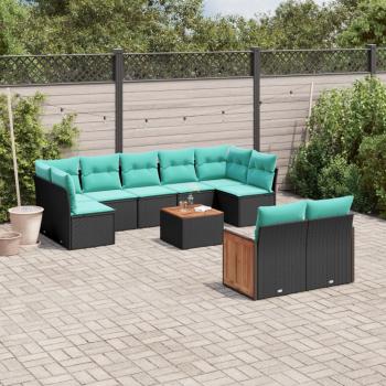 ARDEBO.de - 10-teiliges Gartensofa-Set mit Kissen, schwarzes Polyrattan