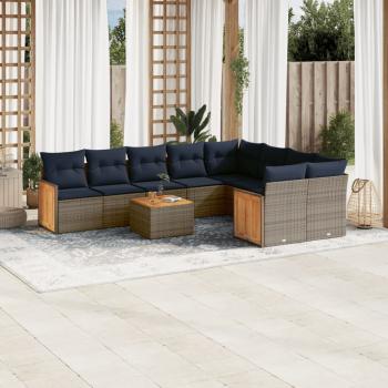 ARDEBO.de - 10-teiliges Gartensofa-Set mit Kissen, grau, Polyrattan