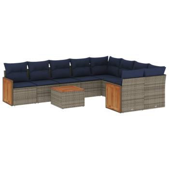 10-teiliges Gartensofa-Set mit Kissen, grau, Polyrattan