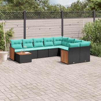 ARDEBO.de - 10-teiliges Gartensofa-Set mit Kissen, schwarzes Polyrattan