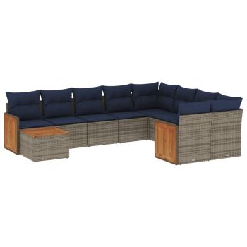 10-teiliges Gartensofa-Set mit Kissen, grau, Polyrattan
